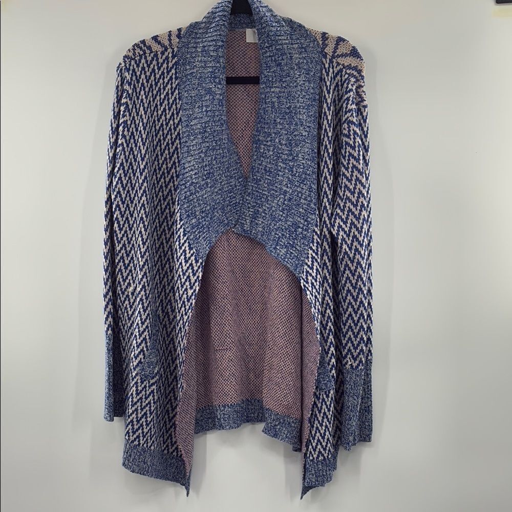 3for$20 Krush Blue and Pink Cardigan Sweater with Zigzag Pattern NWOT s: Large